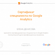 Елена Денисова. Сертификат Google Analytics